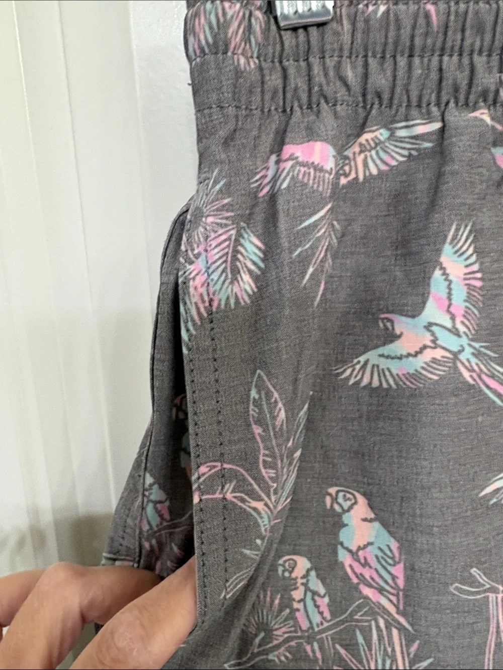 Chubbies Gray Tropical Parrot Print Swim Trunks with Teal Drawstring summer